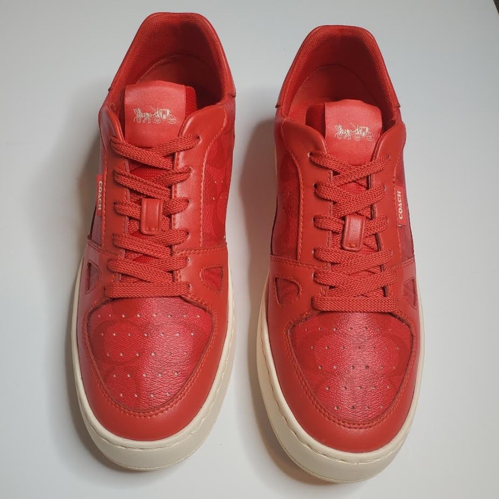 EUC Coach Low Top Sneakers Men's 10D Miami Red (Rare Color) Signature Logo C8965 - Picture 12 of 12